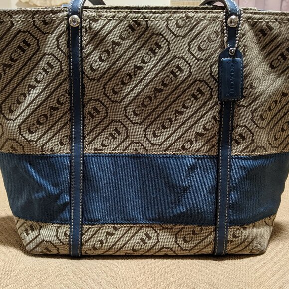 Coach Blue and Brown Shoulder Bag - Picture 1 of 5